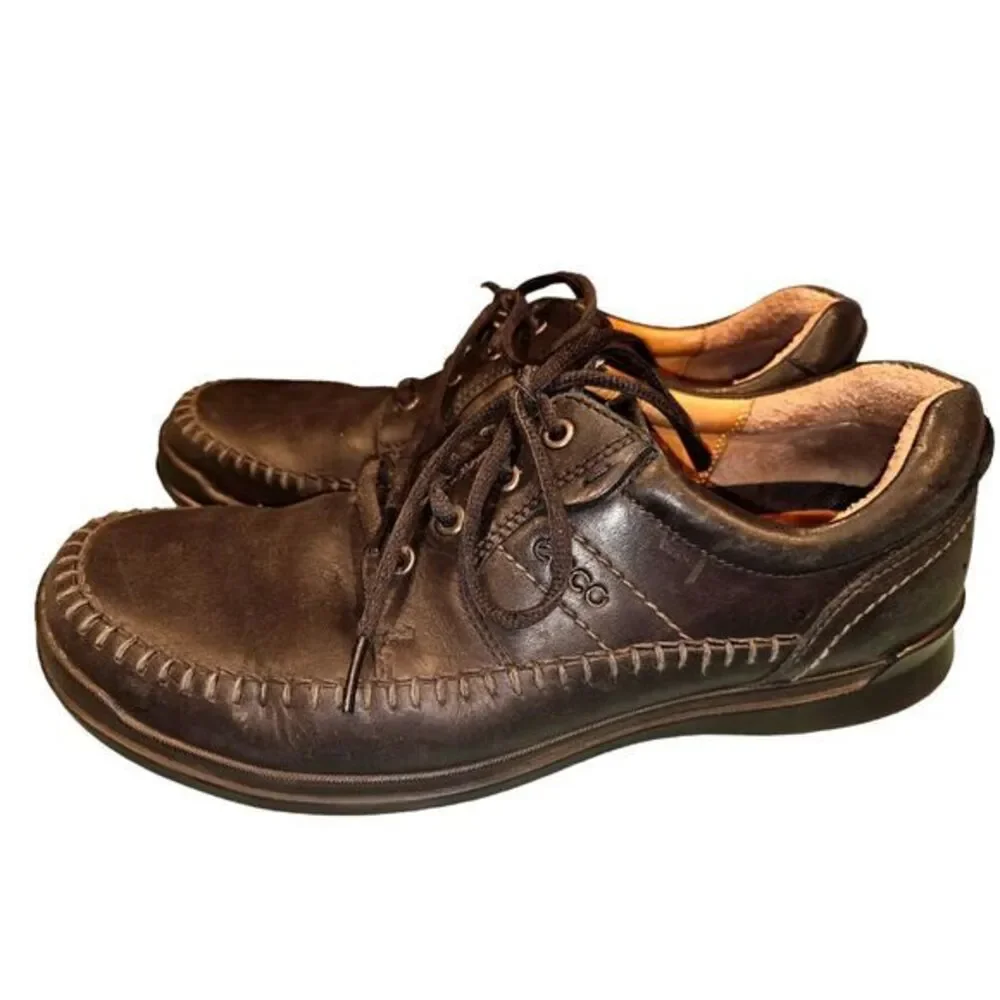 ECCO BLACK LEATHER LACE‎ UP OXFORDS STITCHED SIZE 10